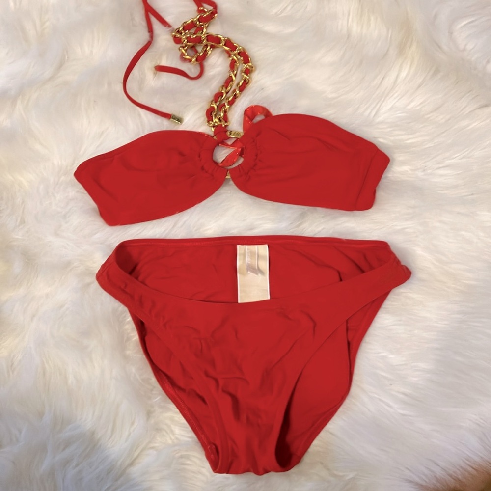 Michael Kors Red & Gold Halter Bikini Sz 4